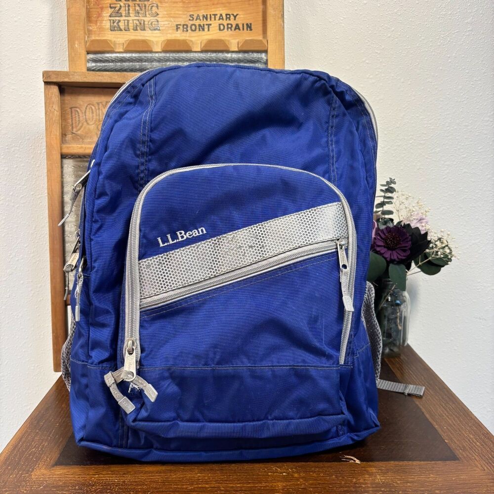 L.L.Bean Deluxe Book Pack Backpack Blue Gray School Bag Organizer 505791